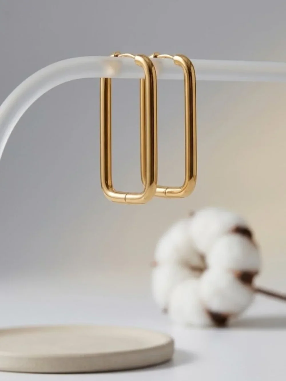 Rectangle Hoop Earrings 18K Gold Plated 316L SS Clean Girl Quiet Luxury 1.55